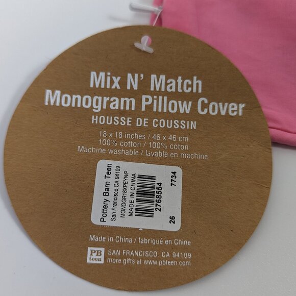 Pottery Barn Teen Pink Navy BLANK Monogram Pillow Cover 18" - Picture 4 of 4